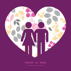 Vector abstract pink, yellow and gray leaves couple in love