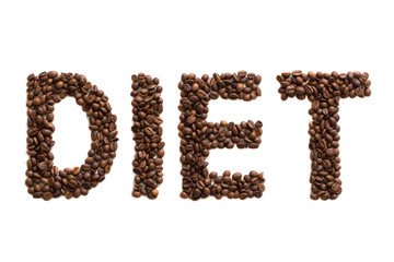 Title made from coffee beans. Isolated on white background. 