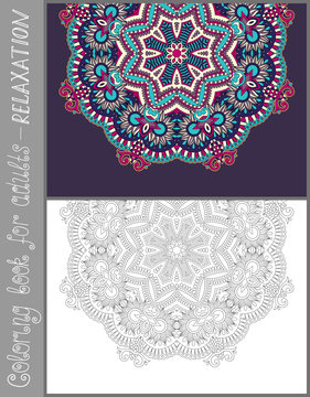 coloring book page for adults - flower paisley design