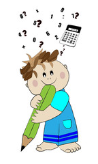 Niño con lápiz y números.