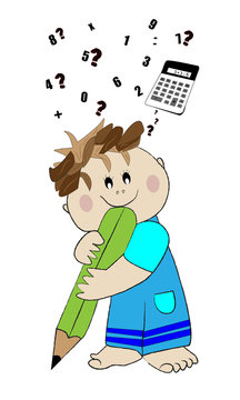 Ni&ntilde;o con l&aacute;piz y n&uacute;meros.