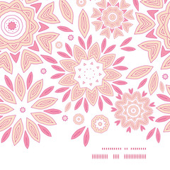 Vector pink abstract flowers horizontal frame seamless pattern