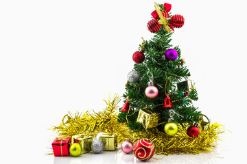Christmas tree with colorful ornaments.