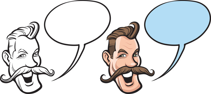 cartoon smiling man with big mustaches face