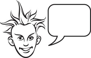 whiteboard drawing - punk blond face with speech bubble