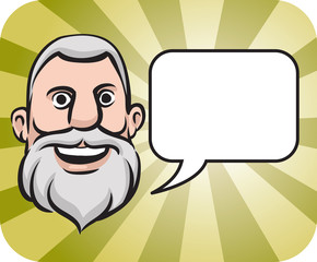 gray haired bearded face with speech bubble