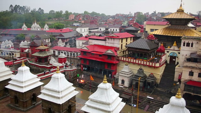 View of body cremation grounds, pashupatinath temple, kathmandu, nepal