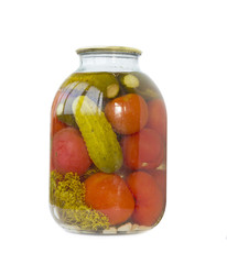 Marinated tomatoes and cucumbers, canned bank