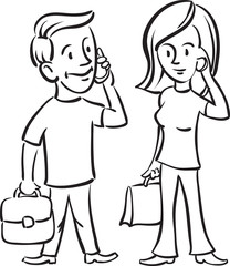 whiteboard drawing - man and woman talking on the cell phones