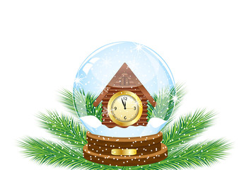 festive ball with a clock as a house inwardly