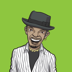 smiling bearded black man in hat