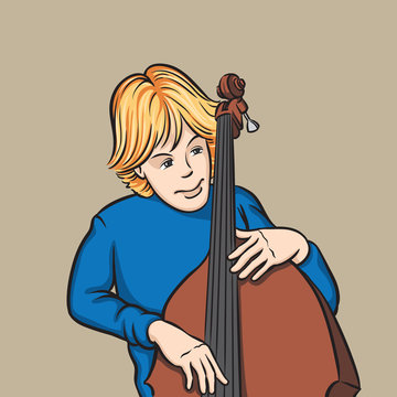 blonde musician playing upright bass clip art preview