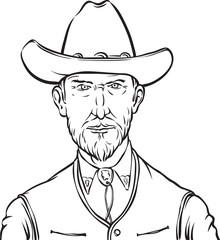 whiteboard drawing - cartoon portrait of wild west rough man