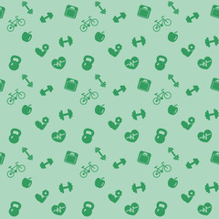 seamless pattern fitness green icons vector illustration, eps10