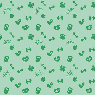 seamless pattern fitness green icons vector illustration, eps10
