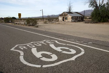 Gardinen Straßenschild der Route 66 © forcdan