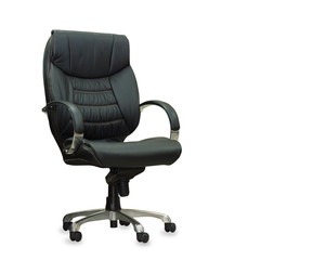 Modern office chair from black leather. Isolated