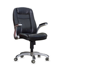 The office chair from black leather. Isolated