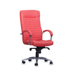 Modern office chair from red leather. Isolated
