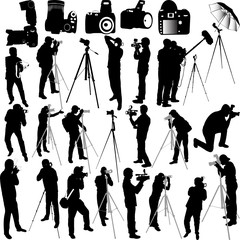 photographers and cameraman collection silhouettes - vector