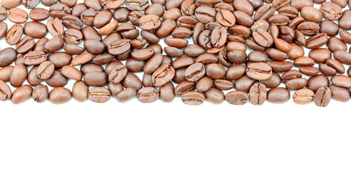 stripe of coffee beans isolated on white