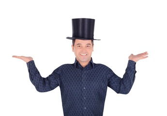 Brightly pictures of cheerful man in top hat cylinder