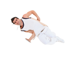 Teenager dancing break dance in action