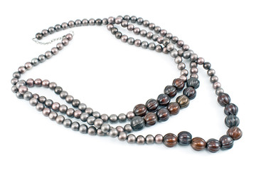 Necklace with gray beads isolated on white