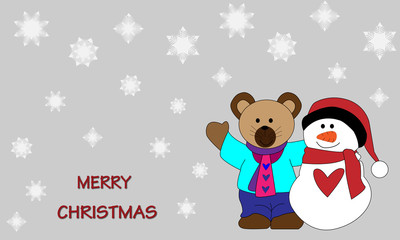 Osito y muñeco de nieve Merry christmas.