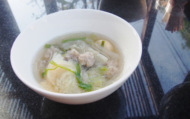 Cabbage , tofu and minced pork soup