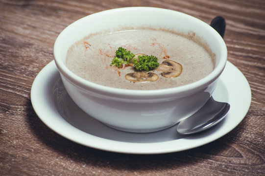 mushroom cream soup in bowl