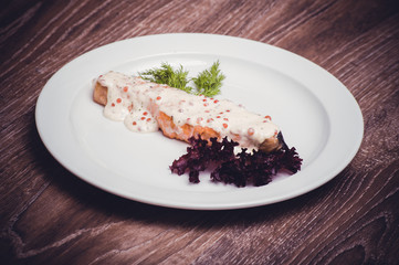 salmon fillet with caviar cream sauce