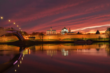 Veliky Novgorod city at sunset