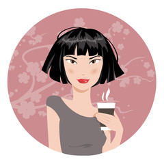 Girl drinking coffee. Vector illustration