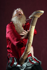 a man in a red shirt