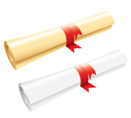 Certificate scroll on white background.