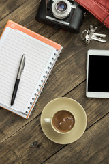 woman bag stuff and coffee