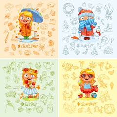 Fototapeta premium Baby girl and the four seasons