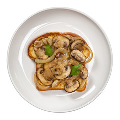 French Toast with mushrooms and onions. Selective focus.