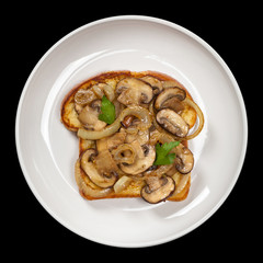 French Toast with mushrooms and onions. Selective focus.