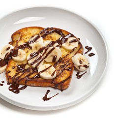 French Toast with Bananas and Chocolate sauce