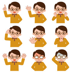 若い男性の表情セット