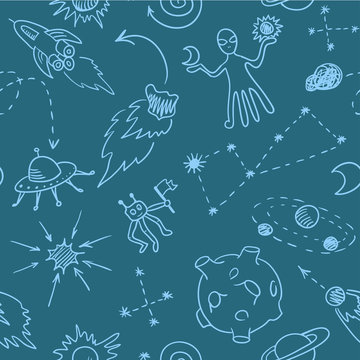 Seamless doodle texture - space (vector)