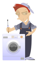 Mechanic has repaired a washing machine washer