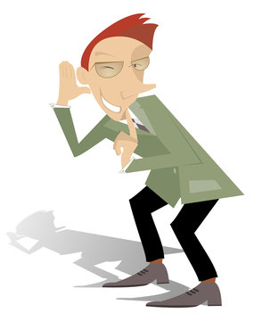 recommend clip art: Man listens and shows a finger to keep quiet