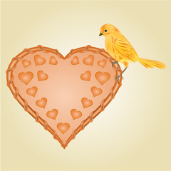 Wicker heart and  bird vector