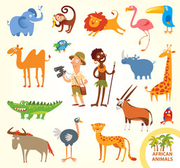 Set funny african little animals
