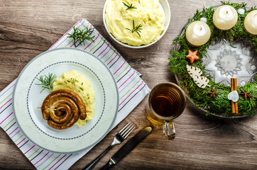 Christmas fried wine sausage