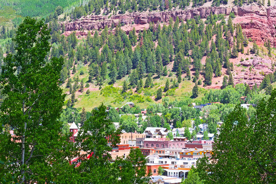 Telluride Town Center Surrounded By Mountain Hillsides, Colorado