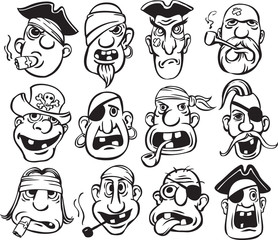 whiteboard drawing - pirate faces collection